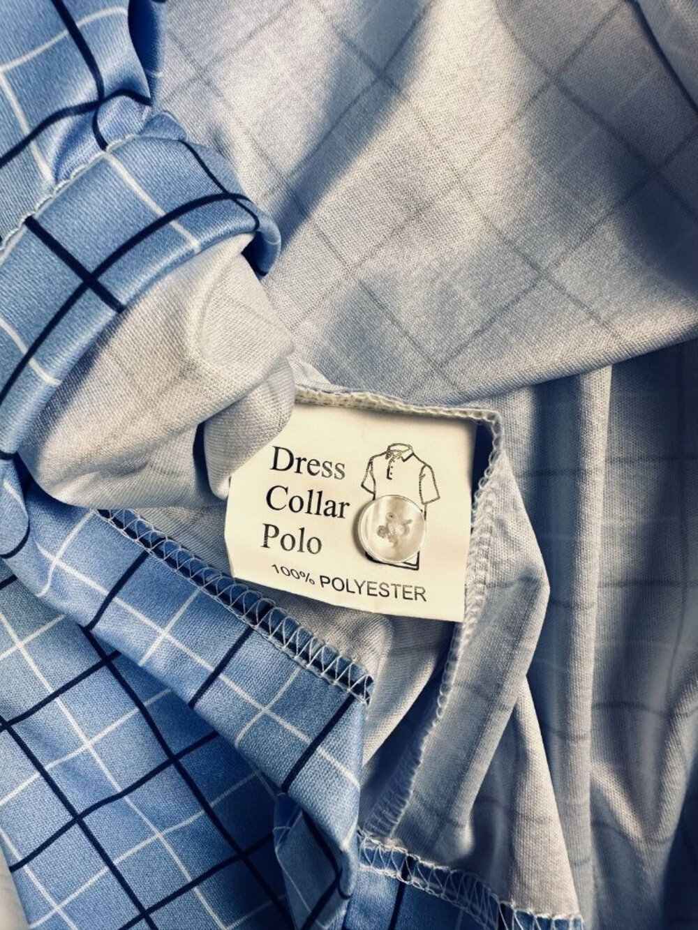 Collars & Co. Semi-Spread Collar Polo Shirt Blue Windowpane Sz Large Golf NWT - Picture 12 of 14